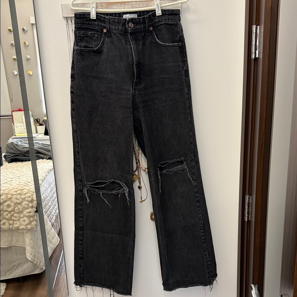 Zara Charcoal Distressed Denim